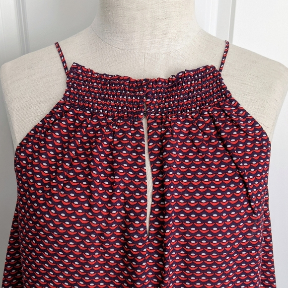 Splendid Tank Swing Sleeveless Halter Keyhole Neck Smocked Red White Navy XL NWT - Picture 6 of 16